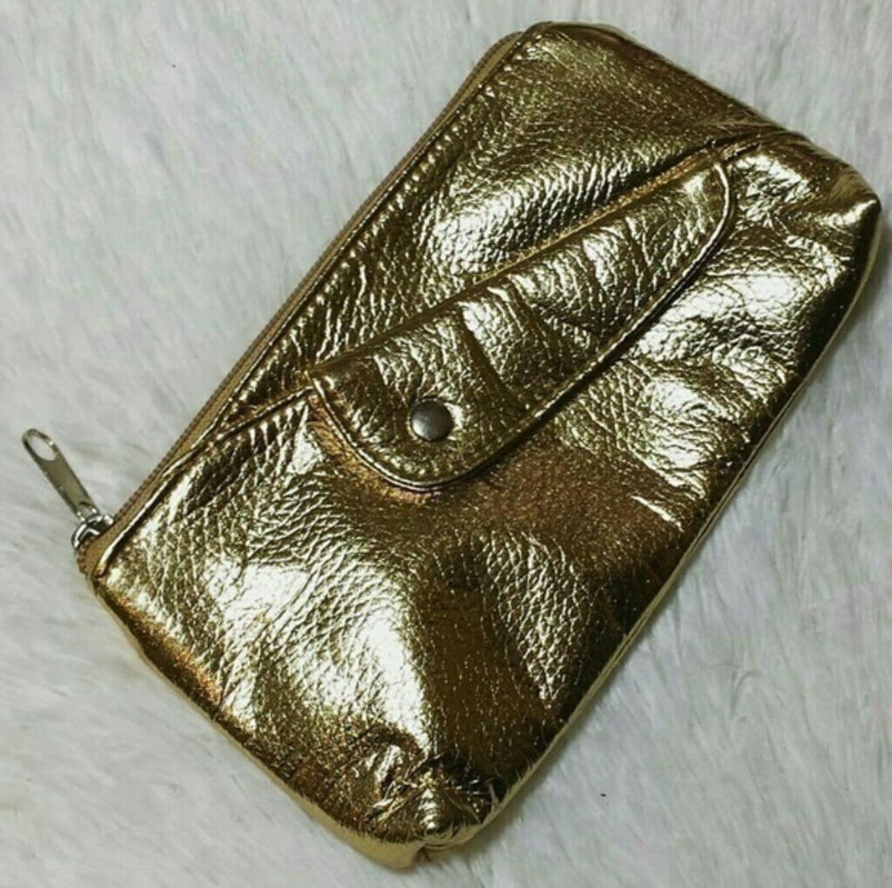☄MANOU Golden Foil Faux Pebble Leather Pouch